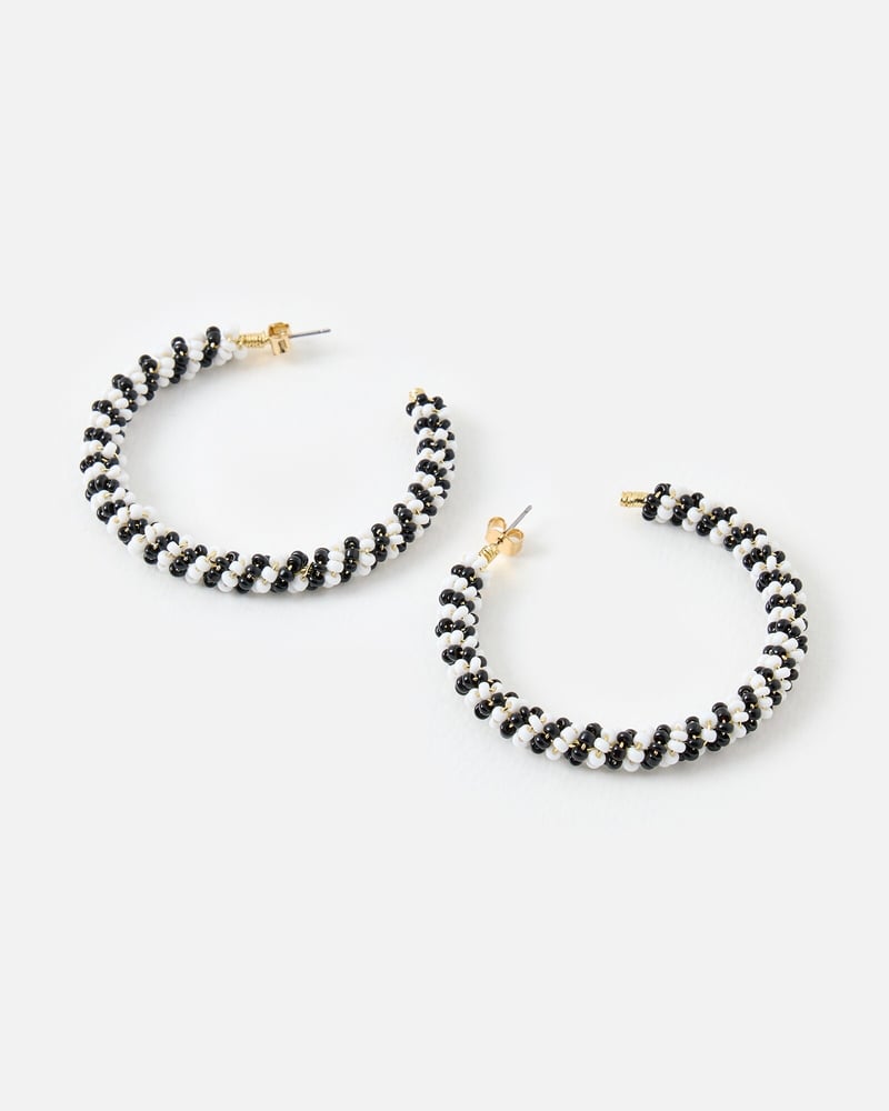 Juniper Monochrome Twist Beaded Hoop Earrings