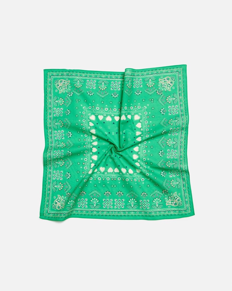 Green Heart Bandana Cotton Square Scarf