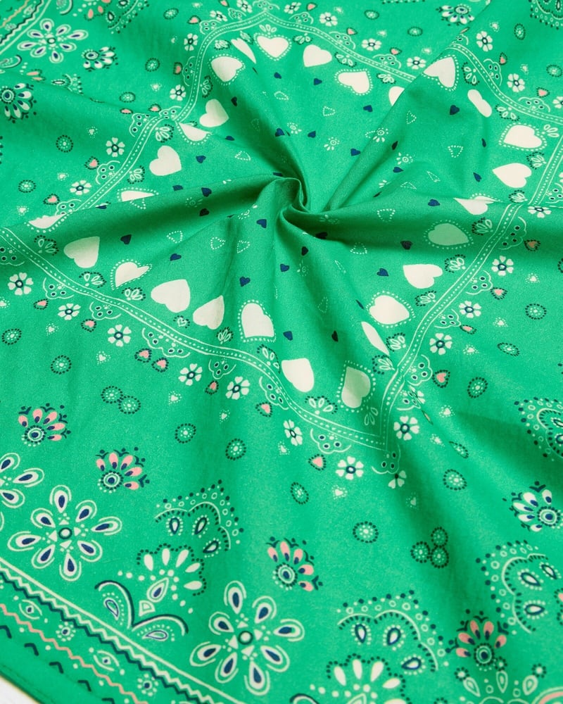 Green Heart Bandana Cotton Square Scarf