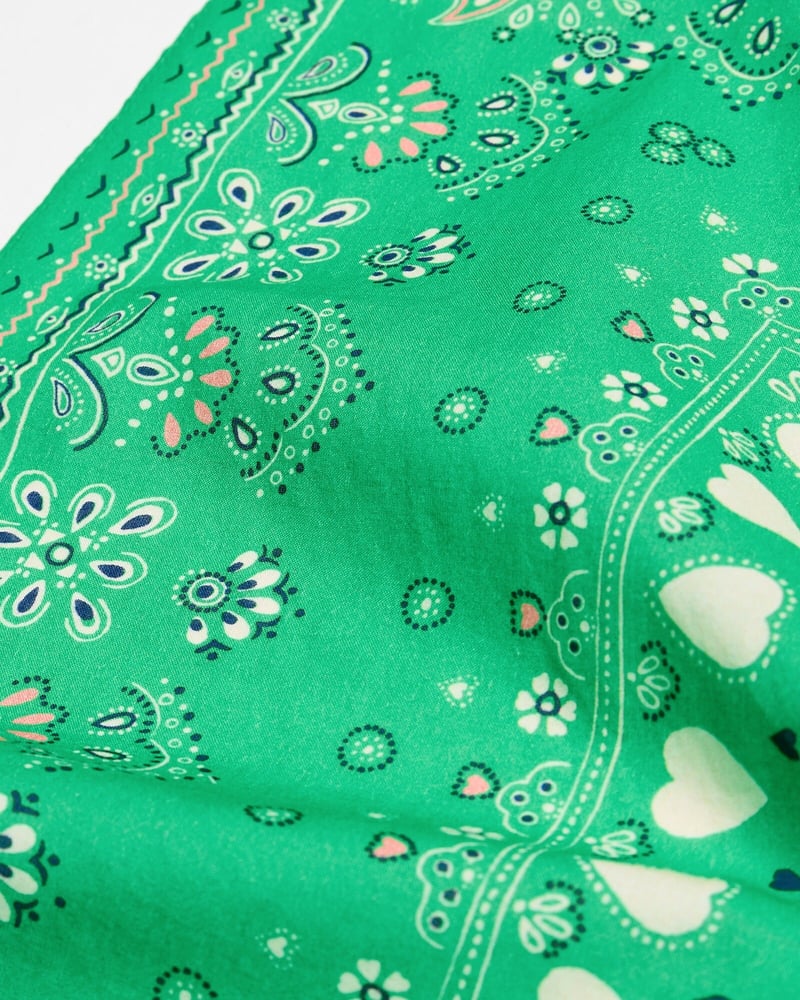 Green Heart Bandana Cotton Square Scarf