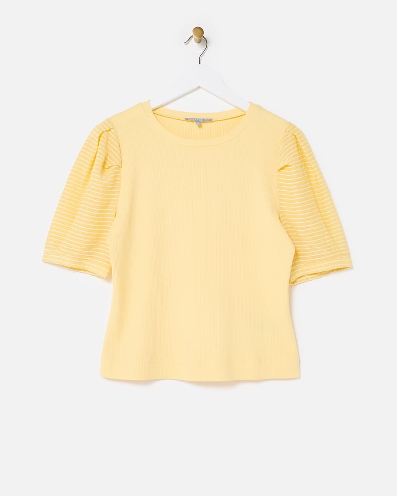 Yellow Ribbed Puff Sleeve Top