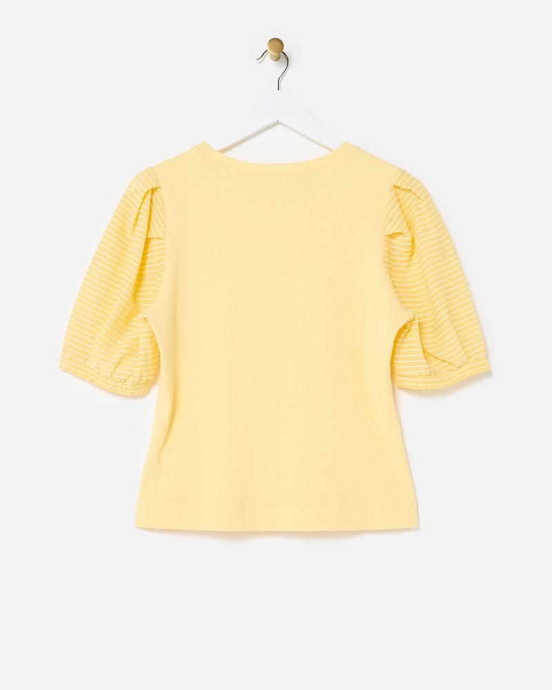 Yellow Ribbed Puff Sleeve Top