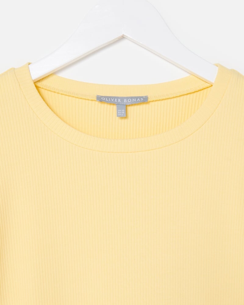 Yellow Ribbed Puff Sleeve Top