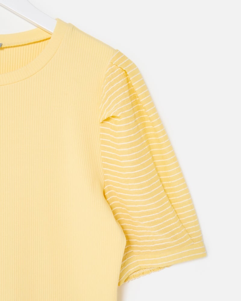 Yellow Ribbed Puff Sleeve Top