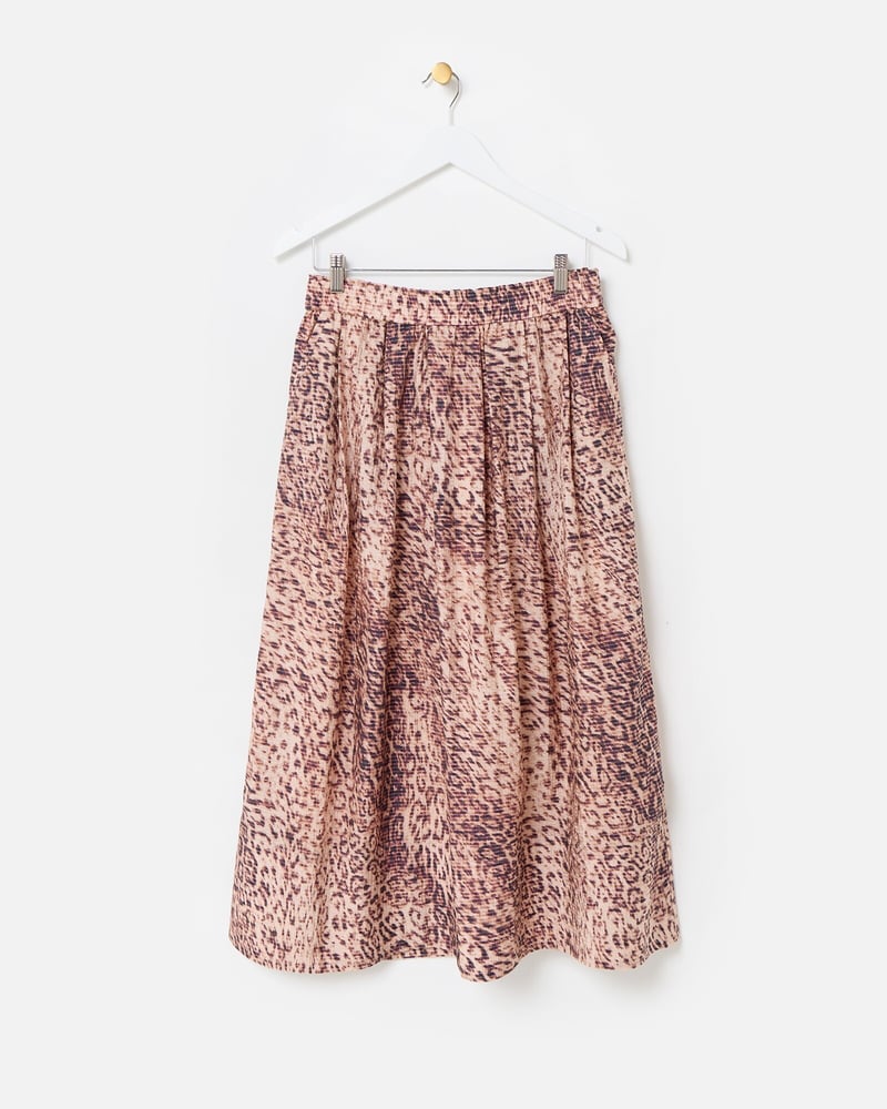 Brown Leopard Print Pleated Midi Skirt