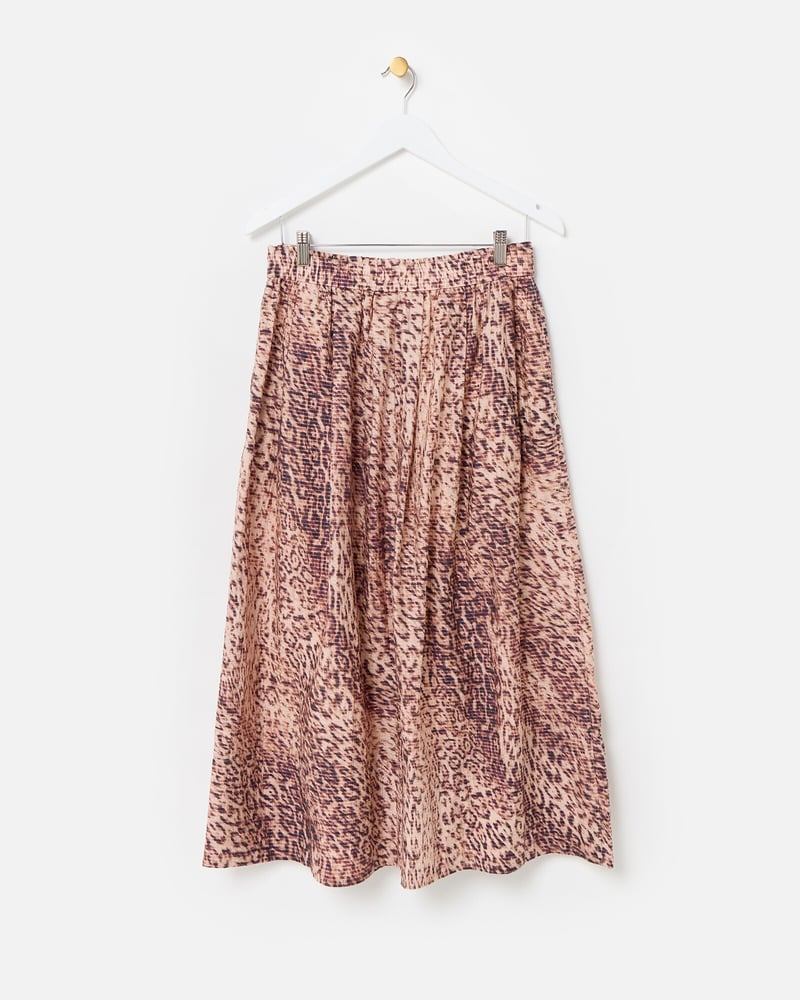 Brown Leopard Print Pleated Midi Skirt