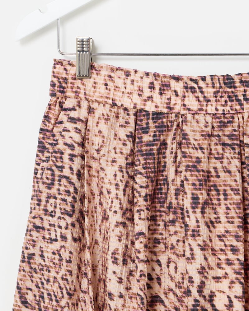 Brown Leopard Print Pleated Midi Skirt