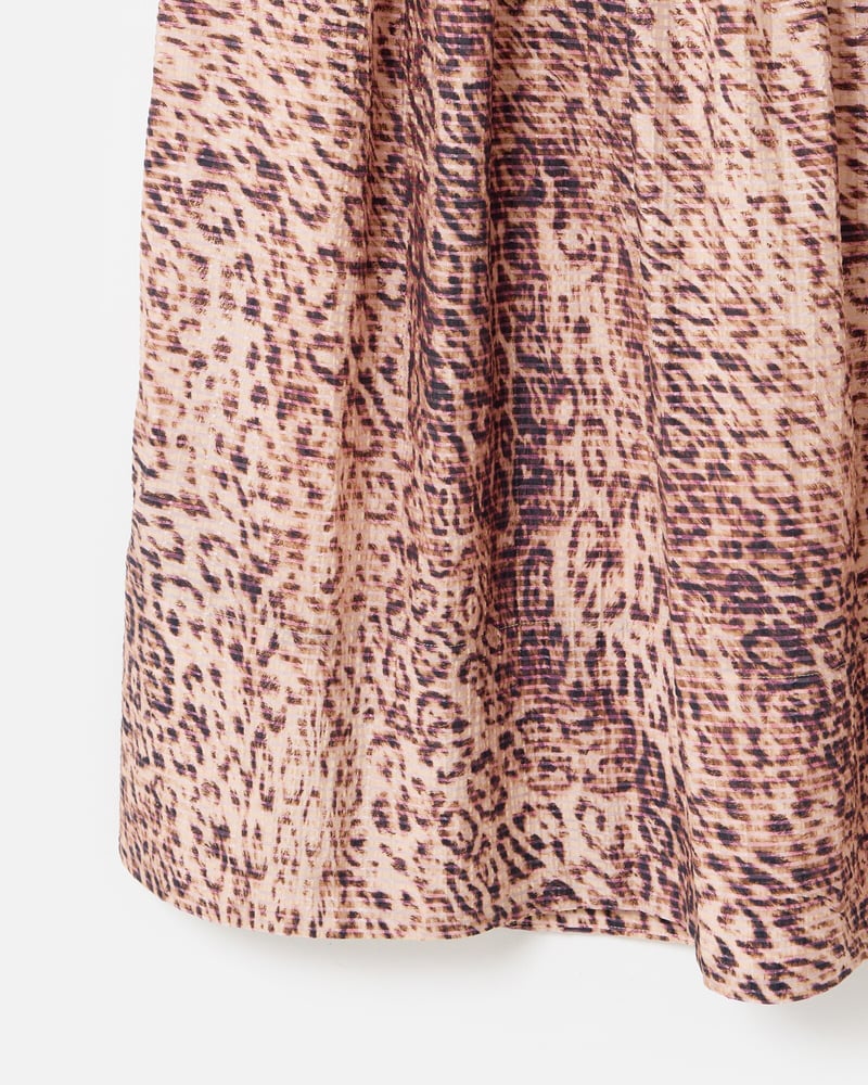 Brown Leopard Print Pleated Midi Skirt