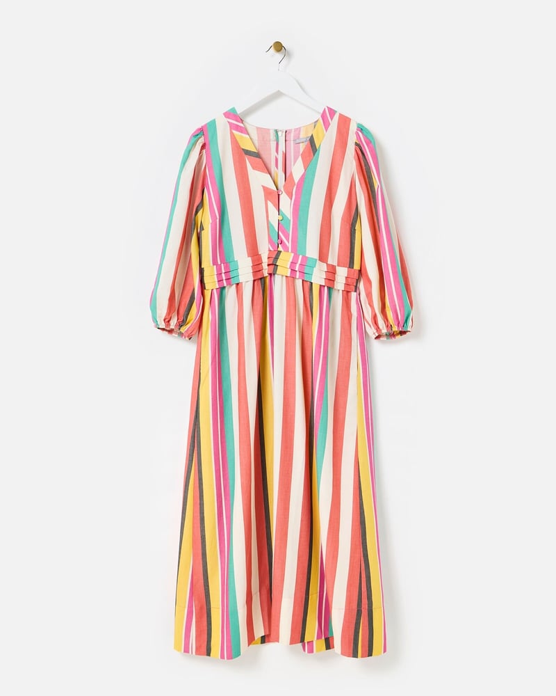 Multicoloured Striped V-Neck Midi Dress
