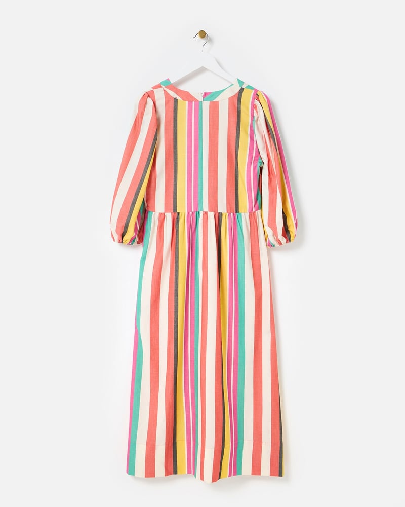Multicoloured Striped V-Neck Midi Dress