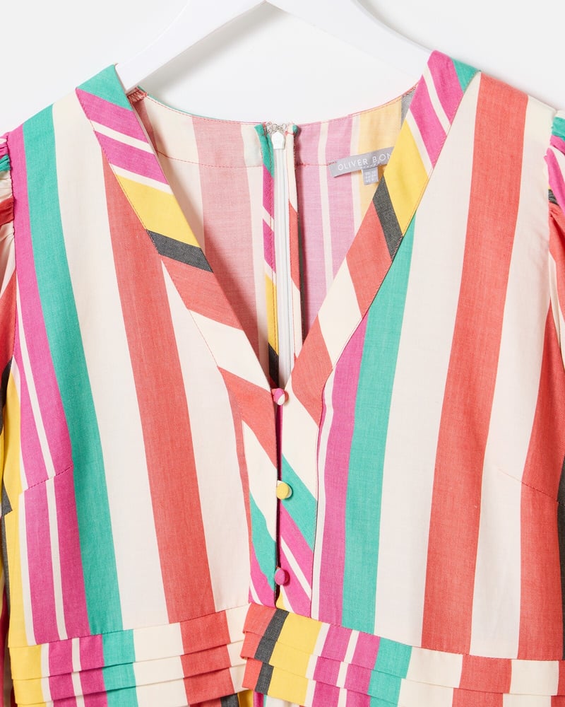 Multicoloured Striped V-Neck Midi Dress