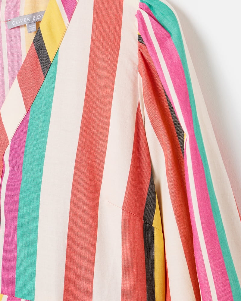 Multicoloured Striped V-Neck Midi Dress