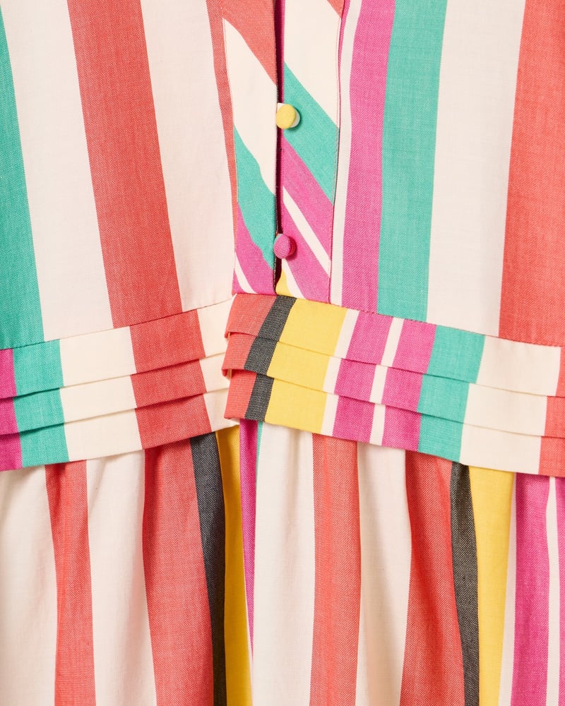 Multicoloured Striped V-Neck Midi Dress