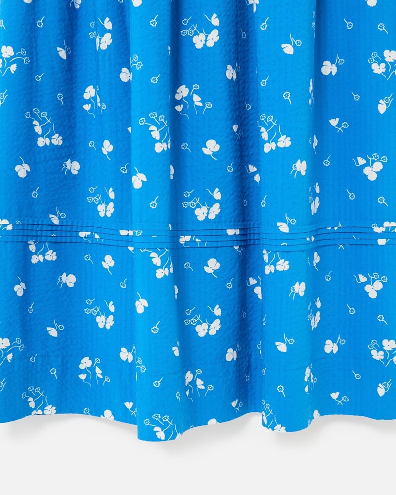 Blue & White Floral Puff Sleeve Midi Dress