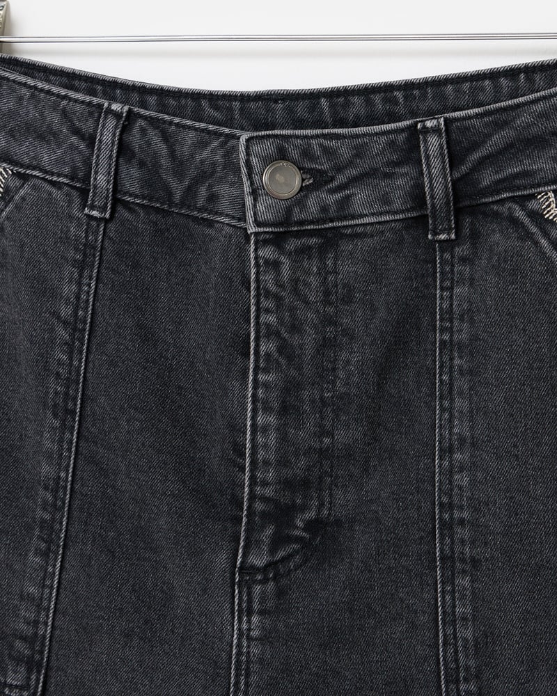 Black Denim Scallop Stitch Cropped Wide Leg Jeans