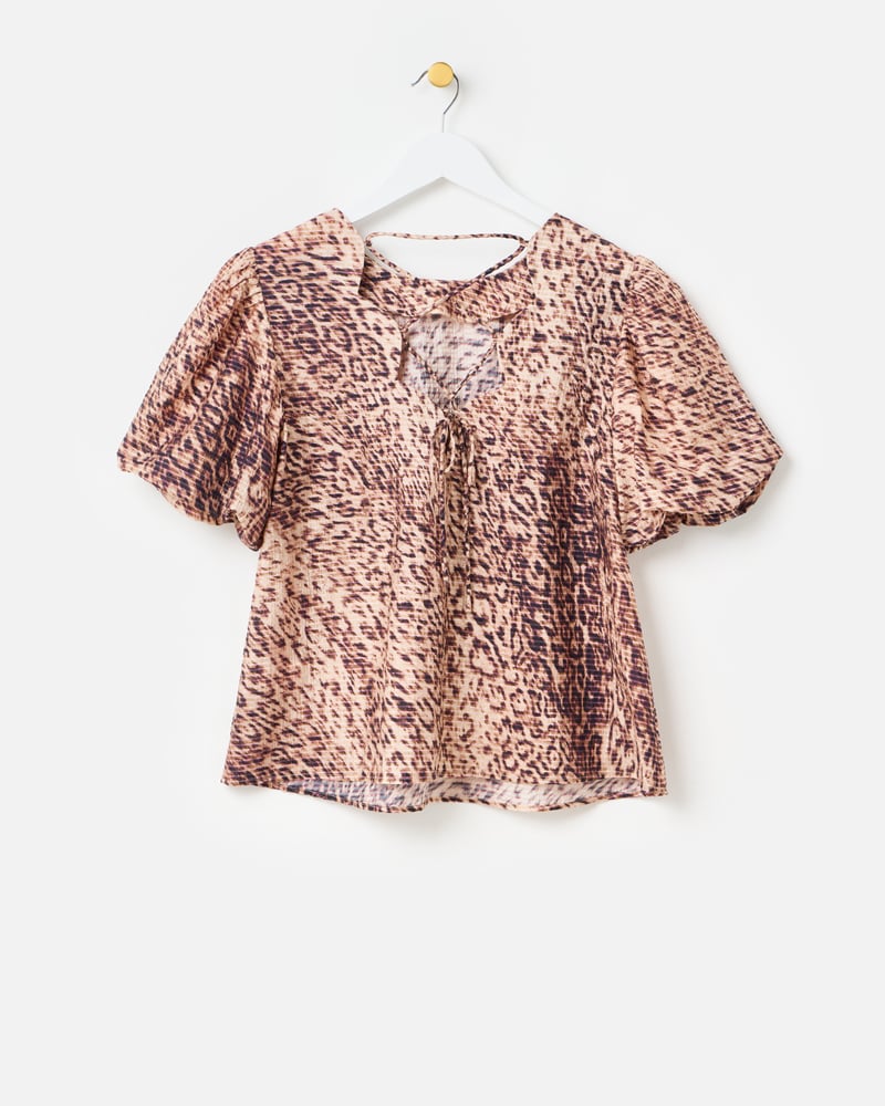 Brown Leopard Print Puff Sleeve Top