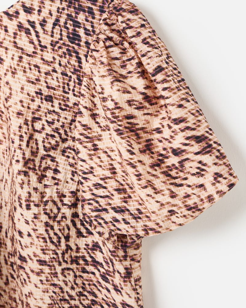Brown Leopard Print Puff Sleeve Top