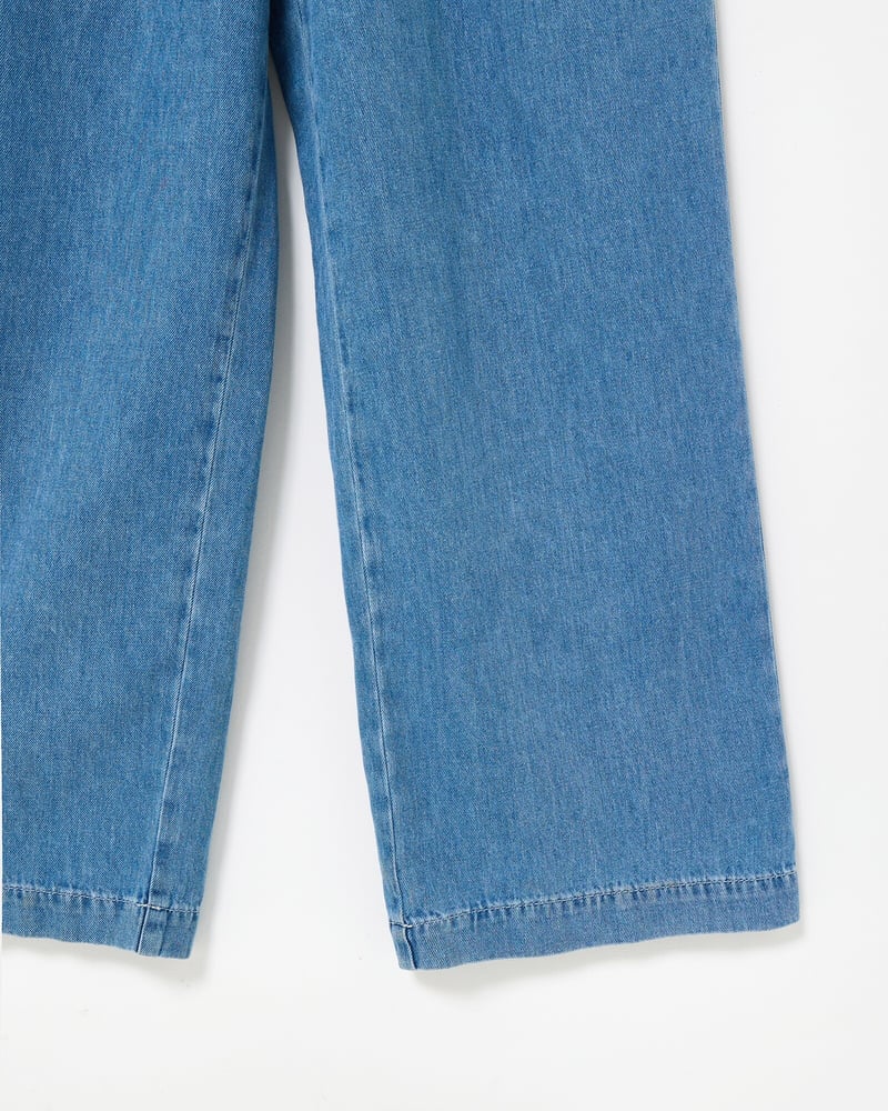 Blue Chambray Short Sleeve Tie Waist Jumpsuit