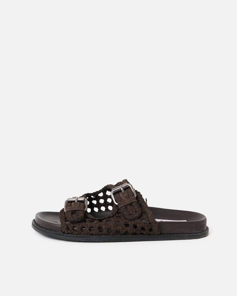 Asra Nia Chocolate Brown Woven Leather Sandals