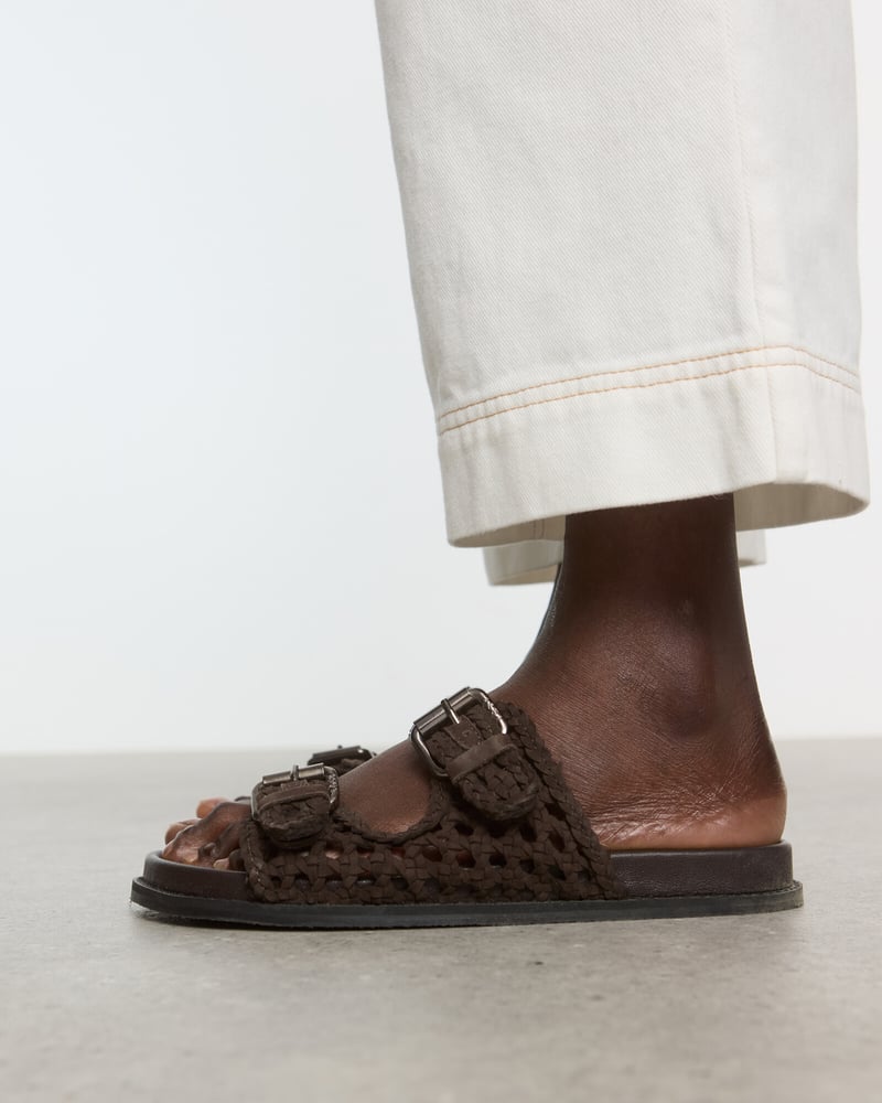 Asra Nia Chocolate Brown Woven Leather Sandals