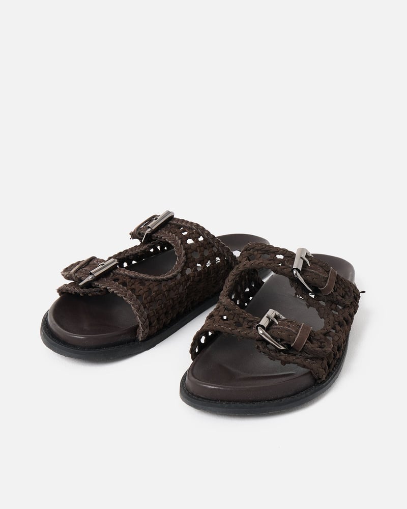 Asra Nia Chocolate Brown Woven Leather Sandals
