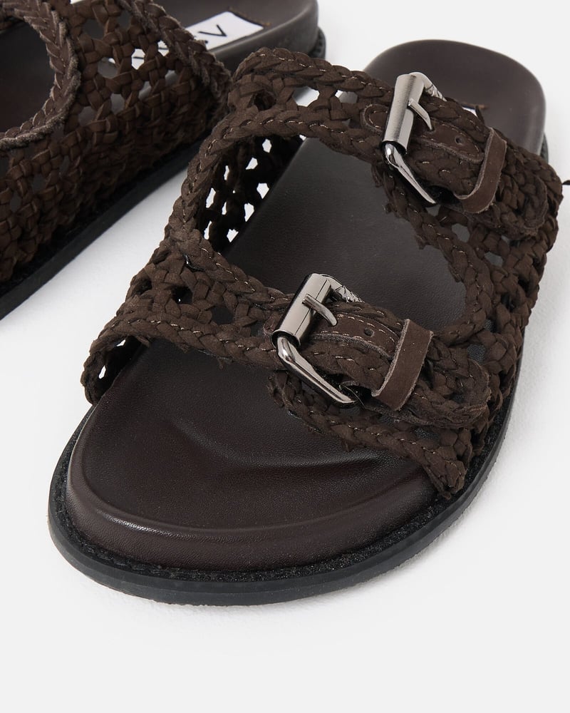 Asra Nia Chocolate Brown Woven Leather Sandals