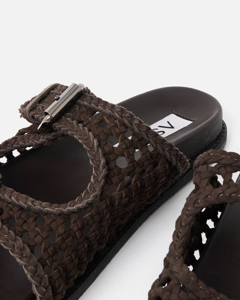 Asra Nia Chocolate Brown Woven Leather Sandals