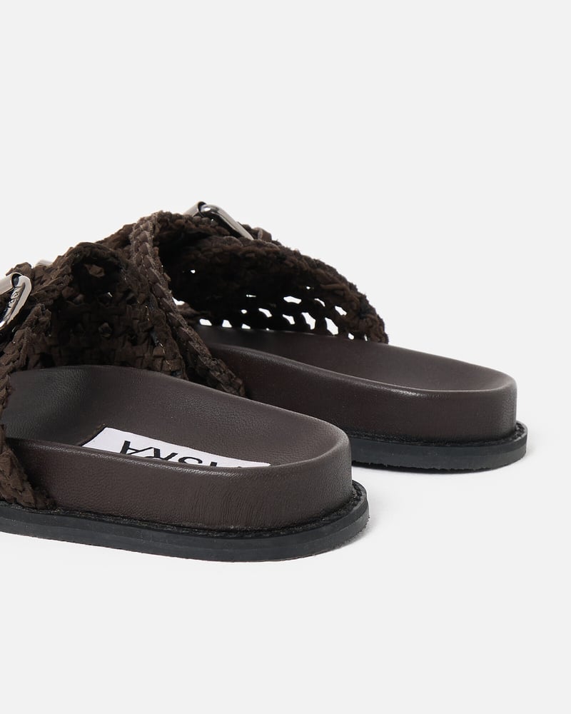Asra Nia Chocolate Brown Woven Leather Sandals