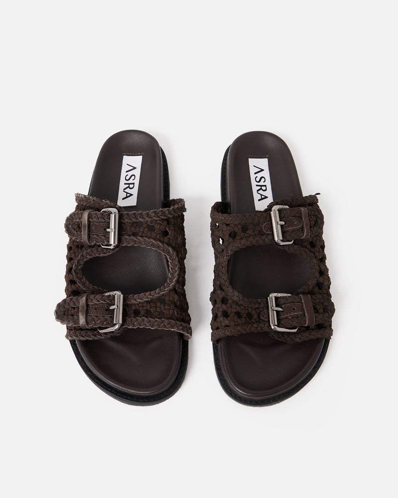 Asra Nia Chocolate Brown Woven Leather Sandals