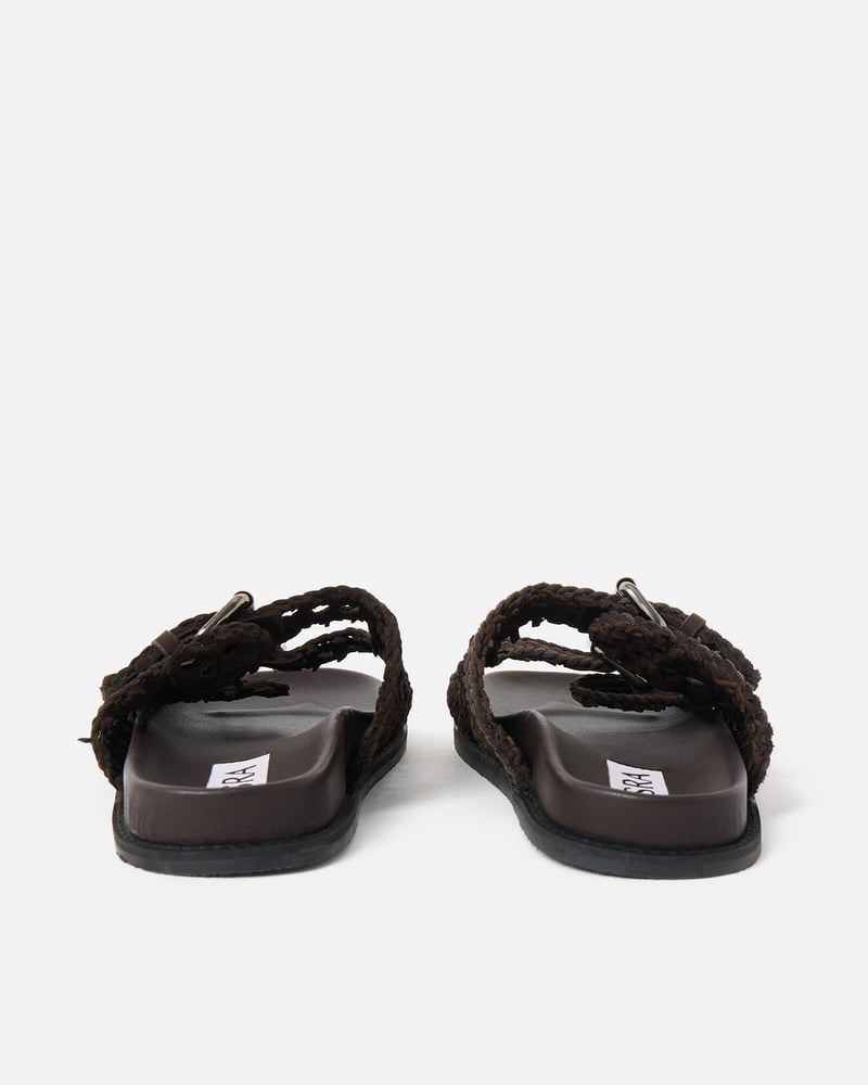 Asra Nia Chocolate Brown Woven Leather Sandals