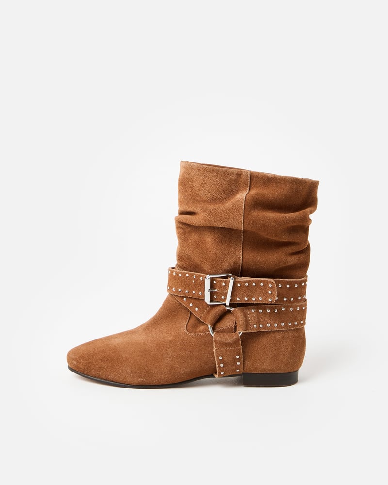 Toffee Brown Suede Studded Ankle Boots