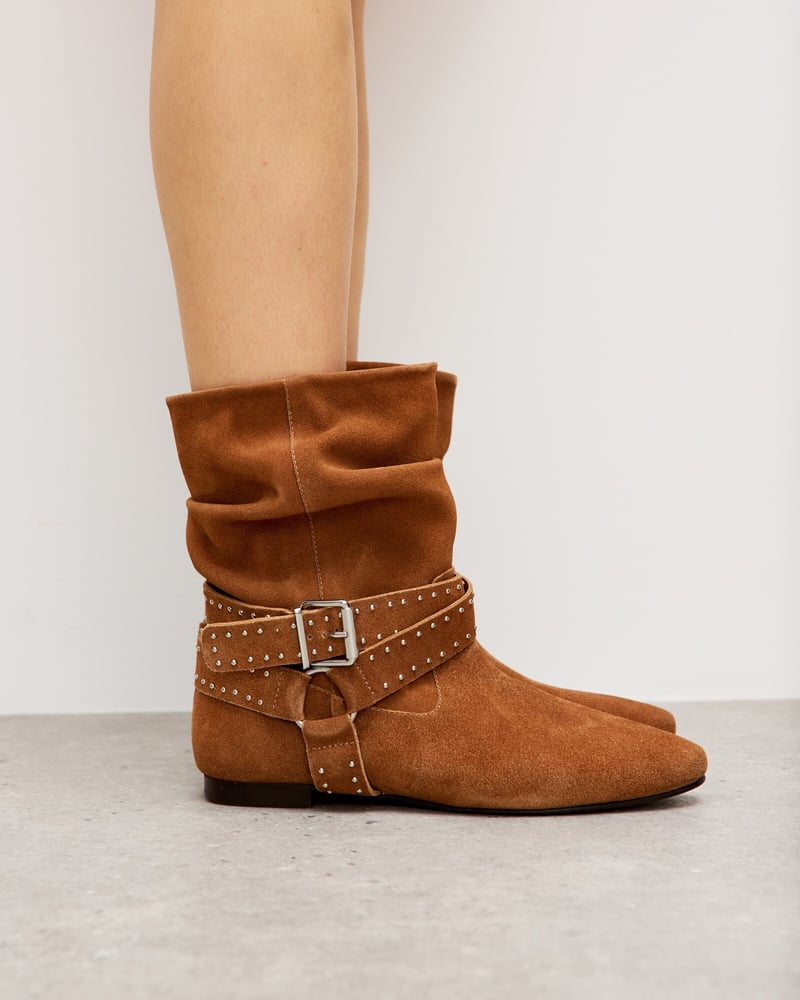 Toffee Brown Suede Studded Ankle Boots