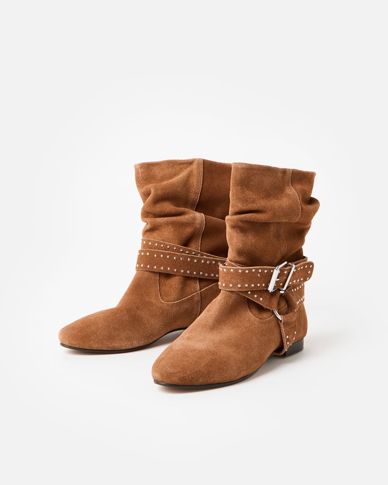 Toffee Brown Suede Studded Ankle Boots