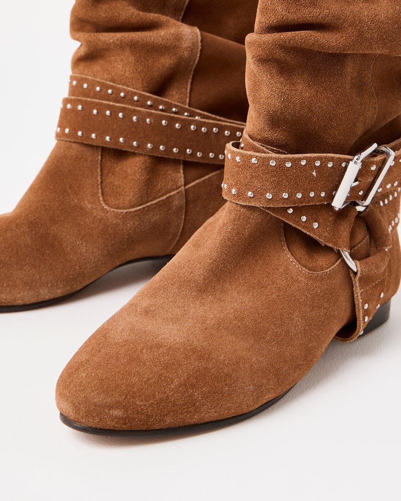 Toffee Brown Suede Studded Ankle Boots