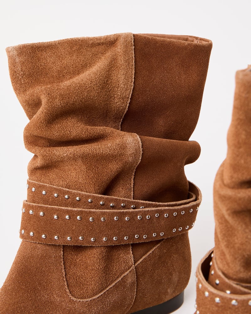 Toffee Brown Suede Studded Ankle Boots