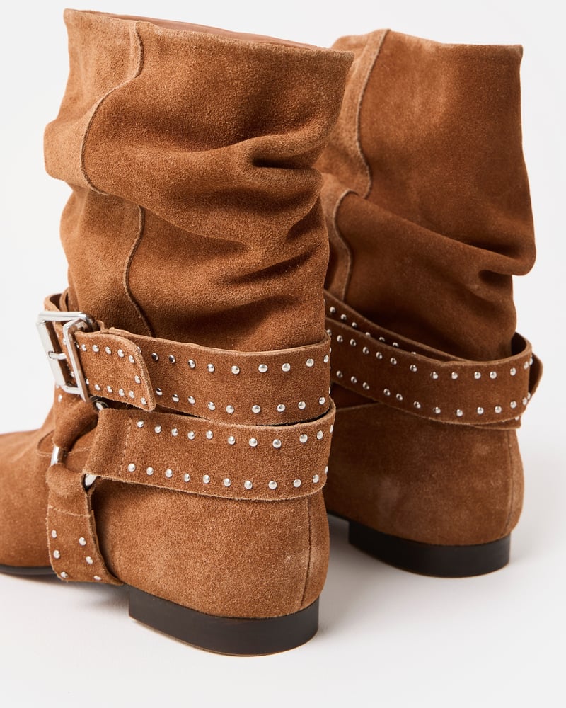Toffee Brown Suede Studded Ankle Boots