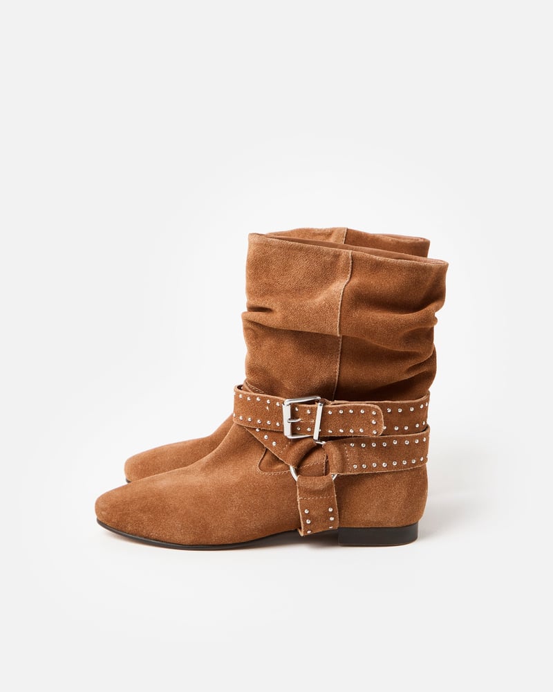 Toffee Brown Suede Studded Ankle Boots