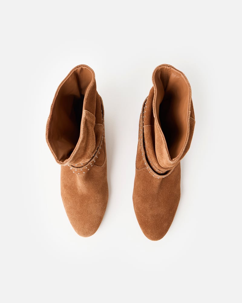 Toffee Brown Suede Studded Ankle Boots