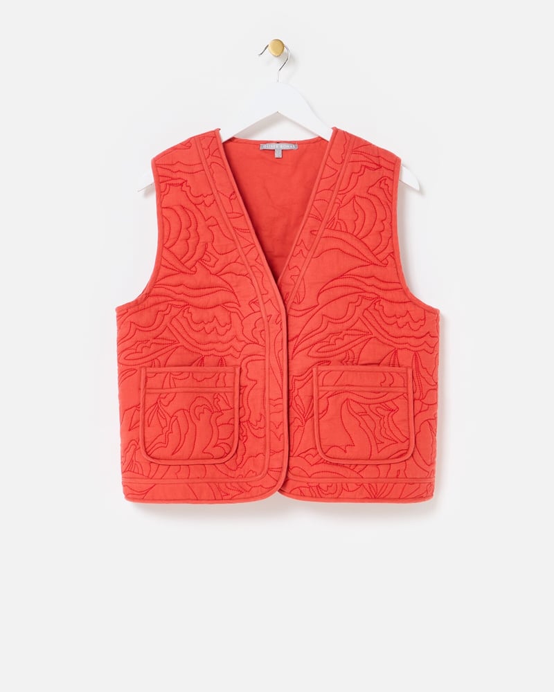 Red Embroidered Quilted Gilet