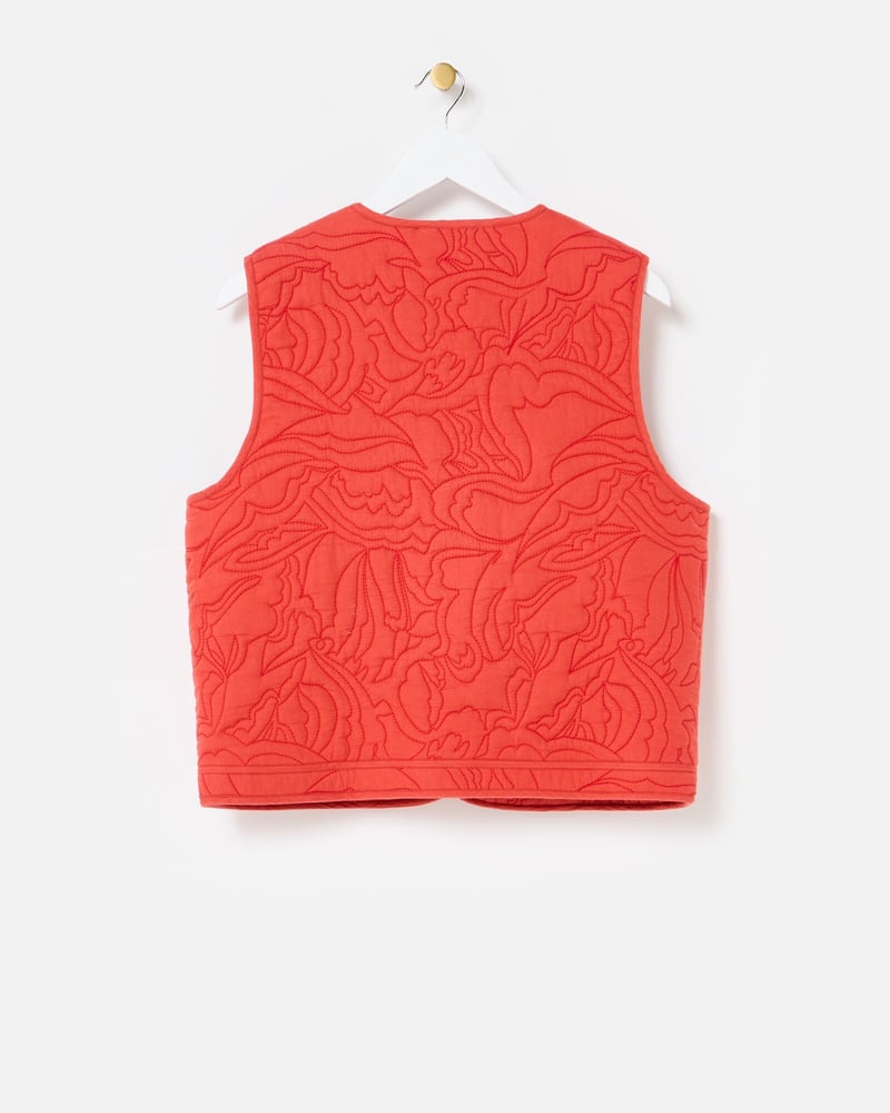 Red Embroidered Quilted Gilet