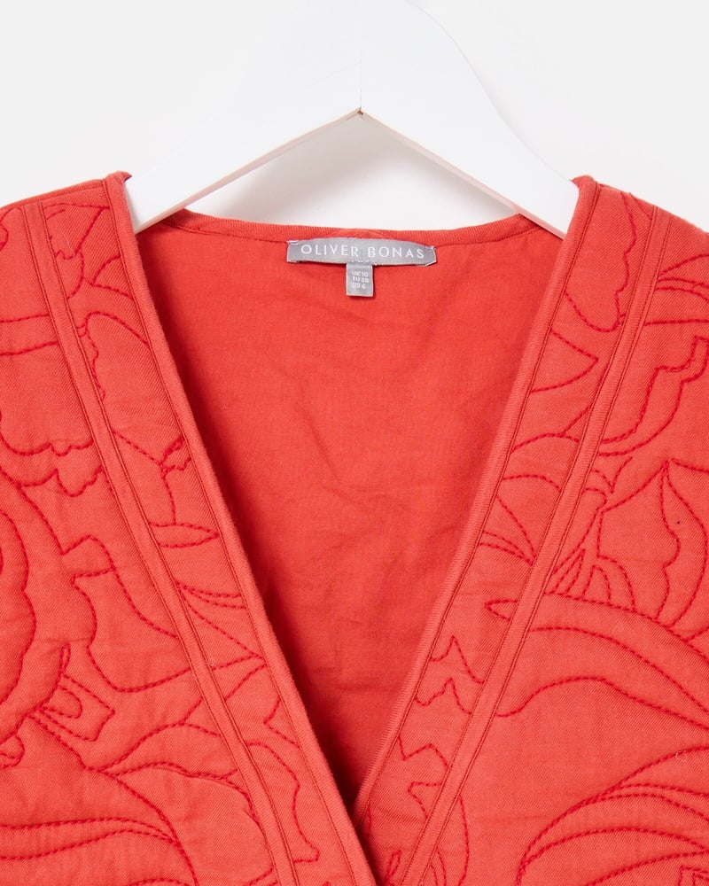 Red Embroidered Quilted Gilet