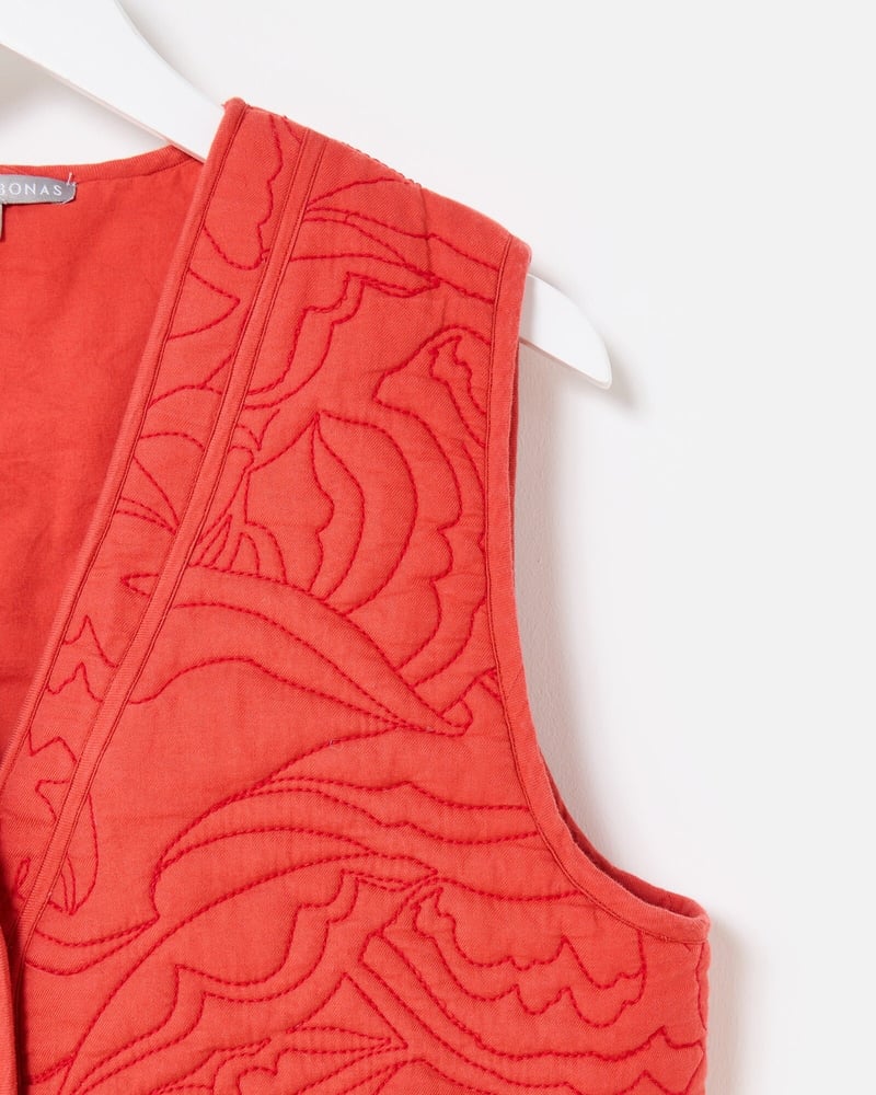 Red Embroidered Quilted Gilet