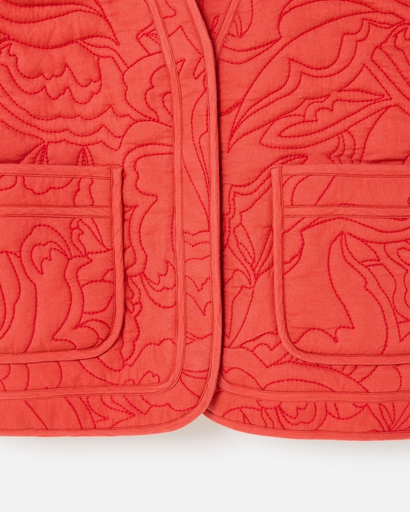 Red Embroidered Quilted Gilet