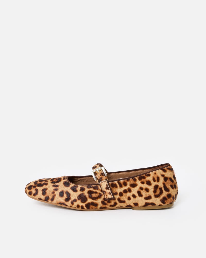 Brown Leopard Print Leather Ballet Flats