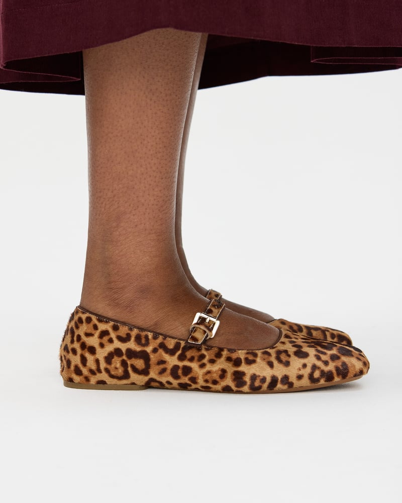 Brown Leopard Print Leather Ballet Flats