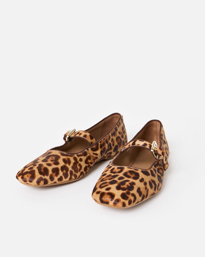 Brown Leopard Print Leather Ballet Flats