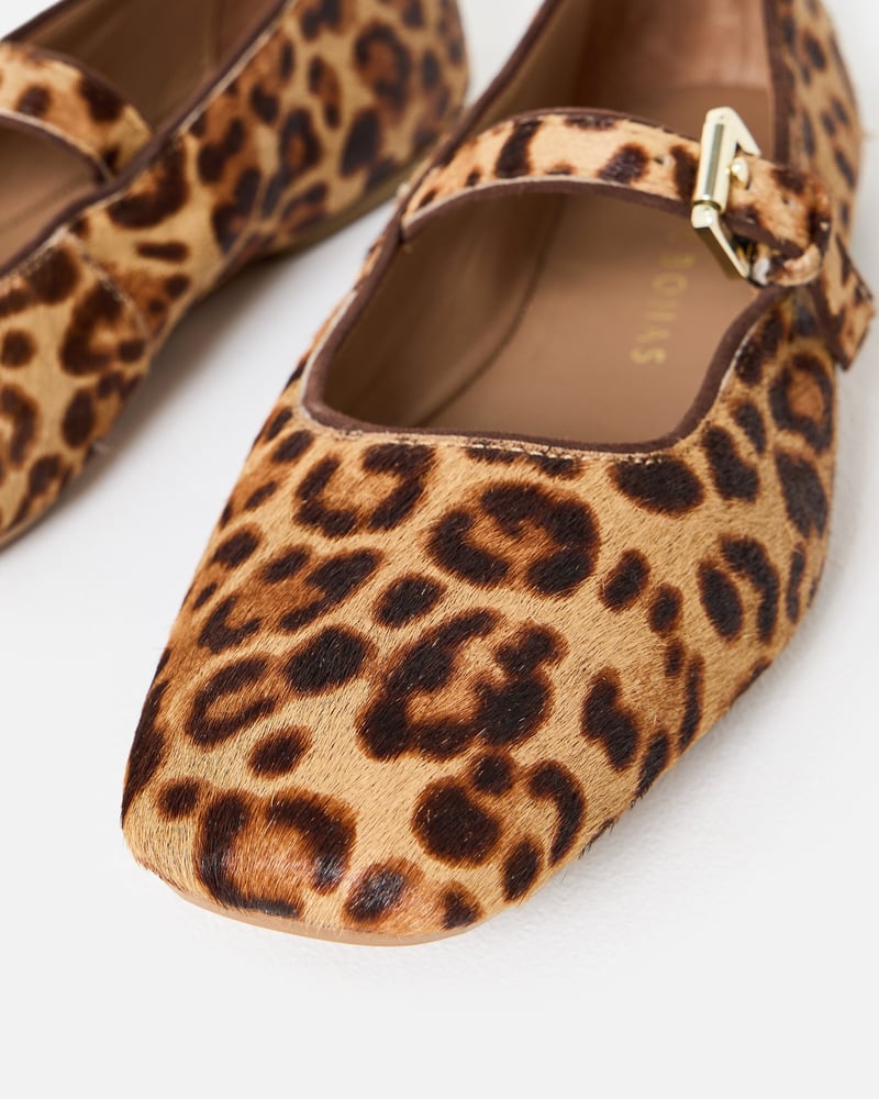 Brown Leopard Print Leather Ballet Flats