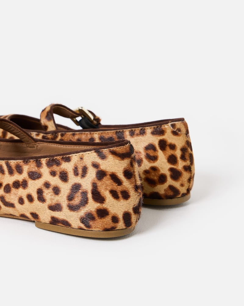 Brown Leopard Print Leather Ballet Flats