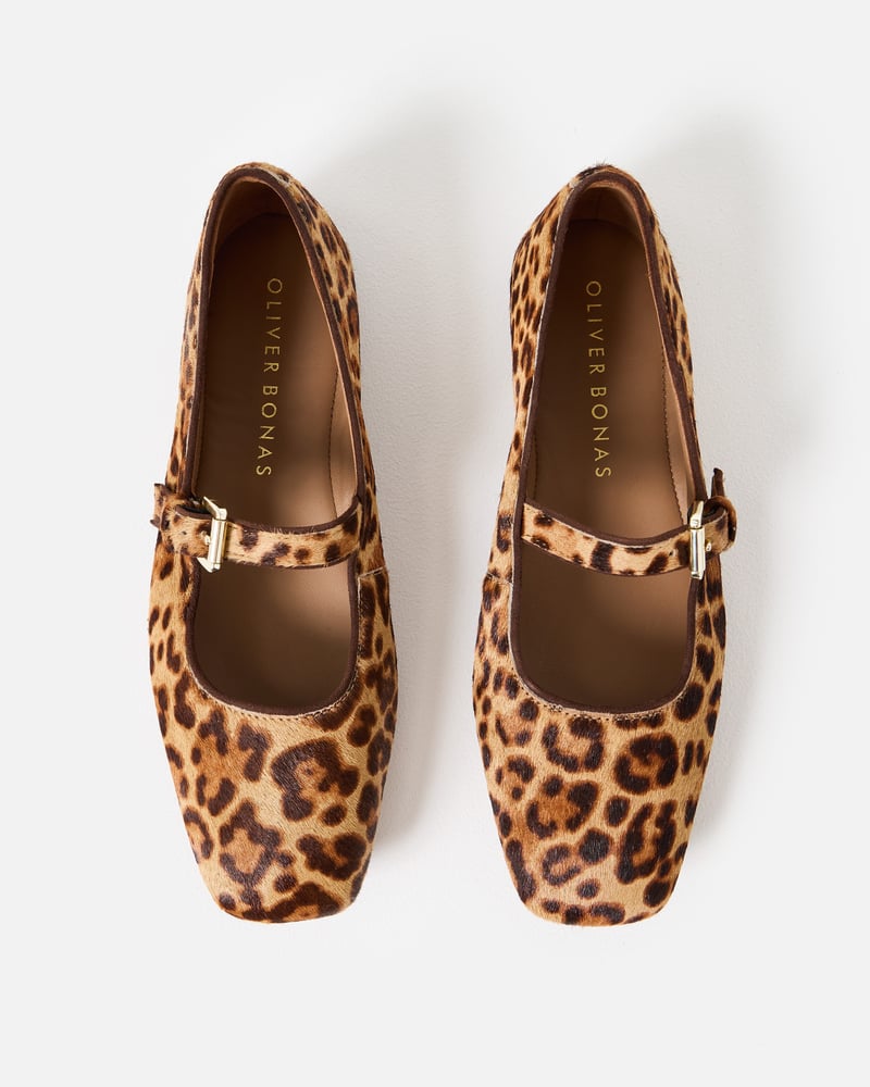 Brown Leopard Print Leather Ballet Flats