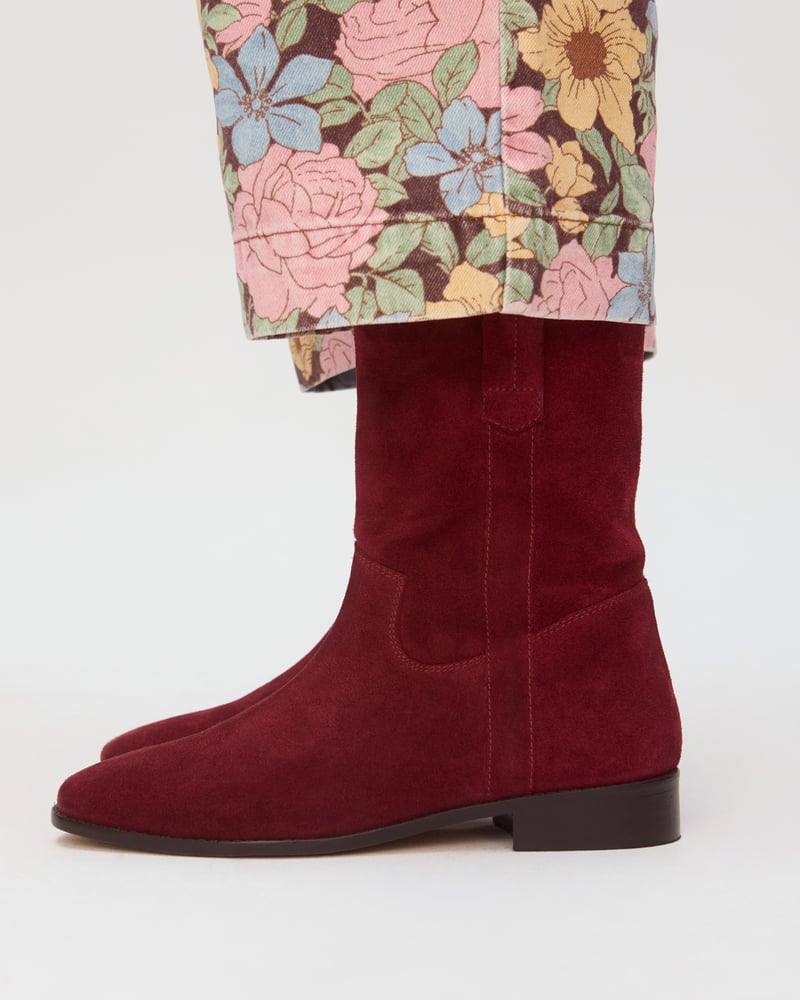 Berry Red Suede Pull On Boots